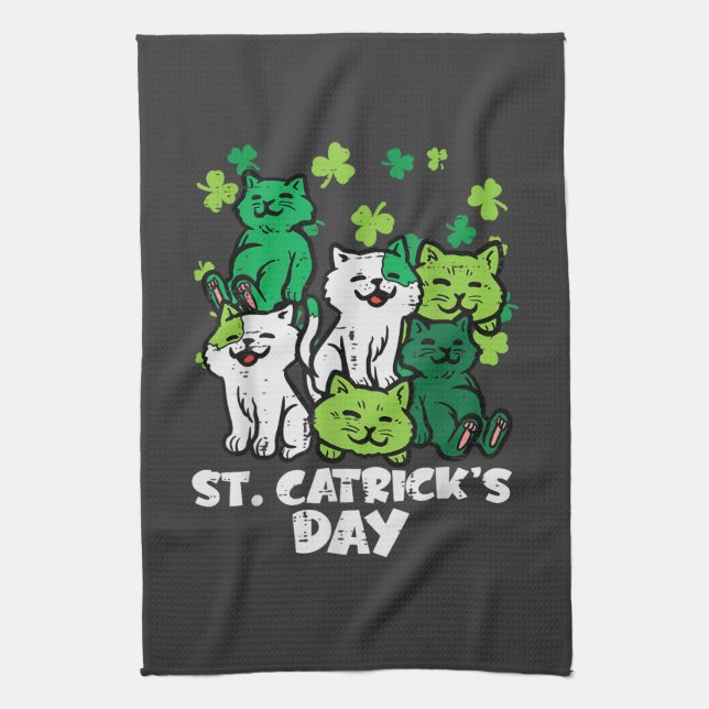 St Patricks Catricks Day Cats Saint Pattys Kitchen Towel (Vertical)