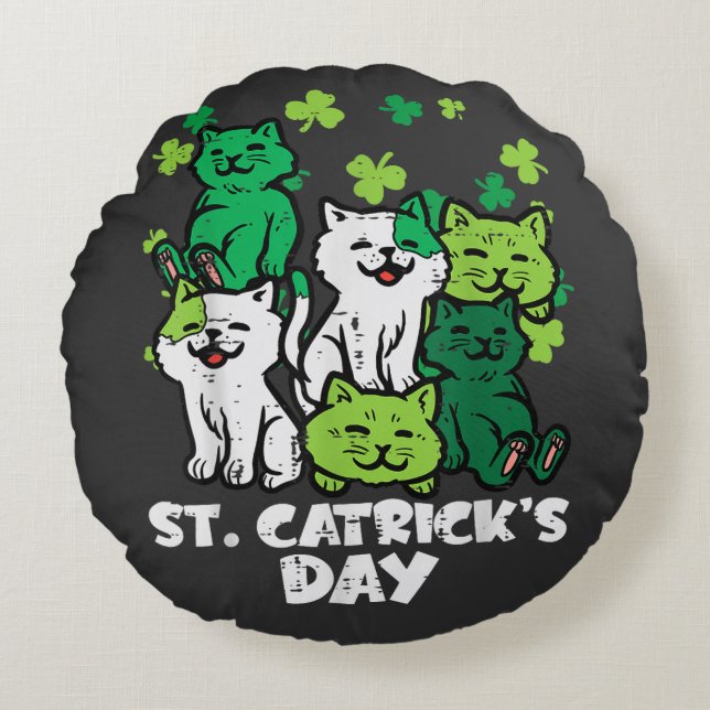 St Patricks Catricks Day Cats Saint Pattys Round Pillow (Front)
