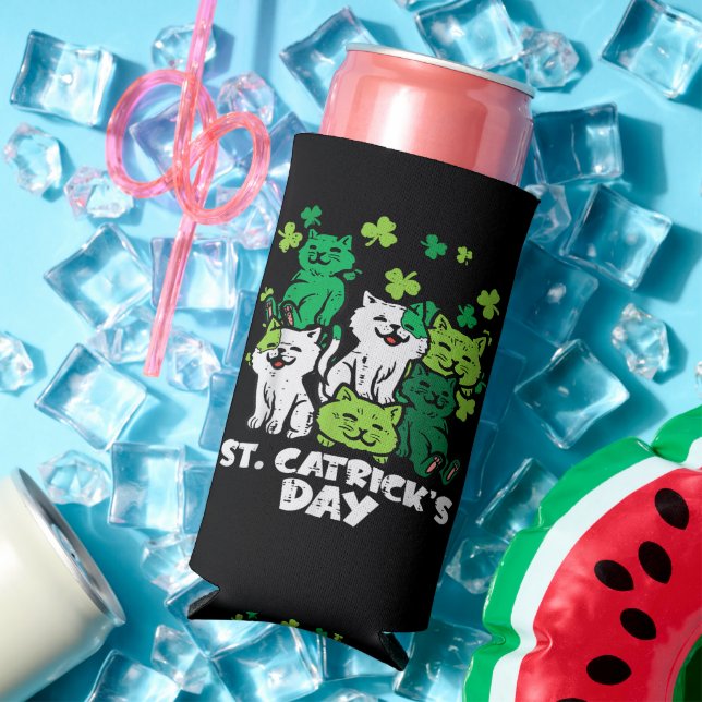 St Patricks Catricks Day Cats Saint Pattys Seltzer Can Cooler (In Situ Summer)