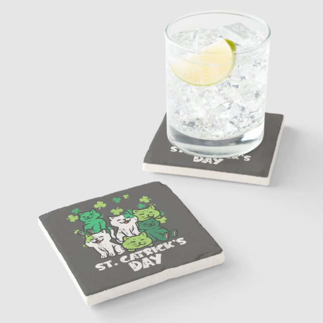 St Patricks Catricks Day Cats Saint Pattys Stone Coaster (Side)