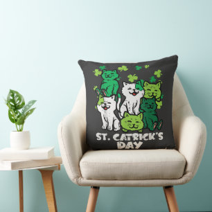St Patricks Catricks Day Cats Saint Pattys Throw Pillow