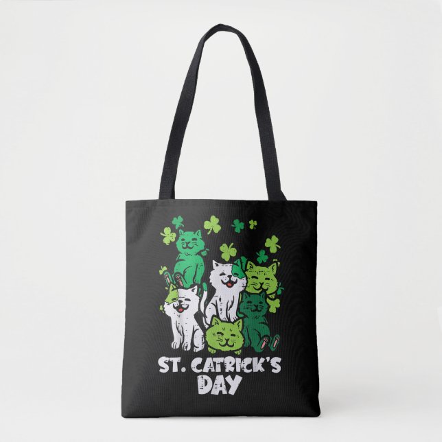 St Patricks Catricks Day Cats Saint Pattys Tote Bag (Front)