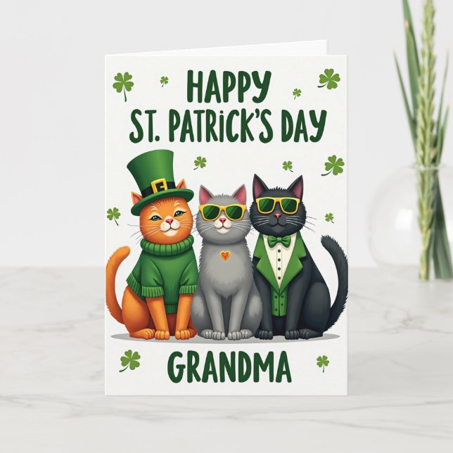 St Patricks Cats Grandma Card (Front)