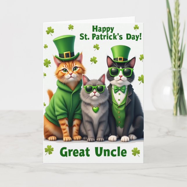 St Patricks Cats Great Uncle Card (Front)