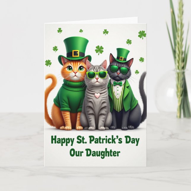 St Patricks Cats Watercolor Style Card (Front)