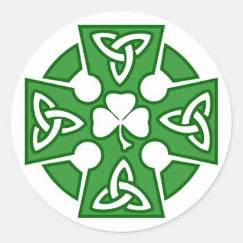 St Patrick's Celtic Cross Classic Round Sticker by digitalcult at Zazzle