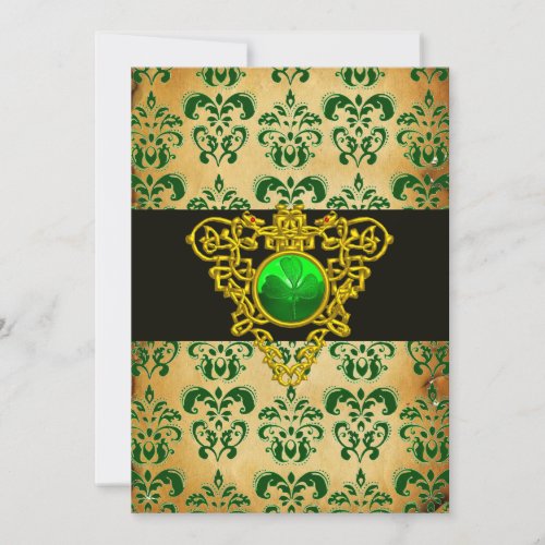 ST PATRICKS CELTIC HEART Green Damask Parchment Invitation