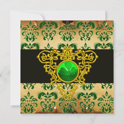 STPATRICKS CELTIC HEART Green Damask Parchment Invitation