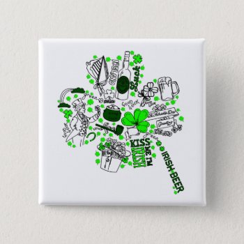 St. Patrick's Clover Fun Word Art Pattern Button by steelmoment at Zazzle