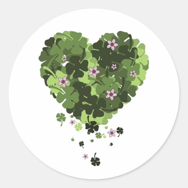 St. Patrick's Clover Heart Classic Round Sticker (Front)