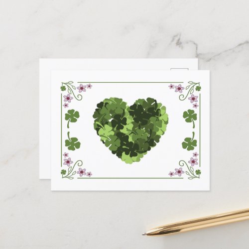 St Patricks Clover Heart Holiday Postcard