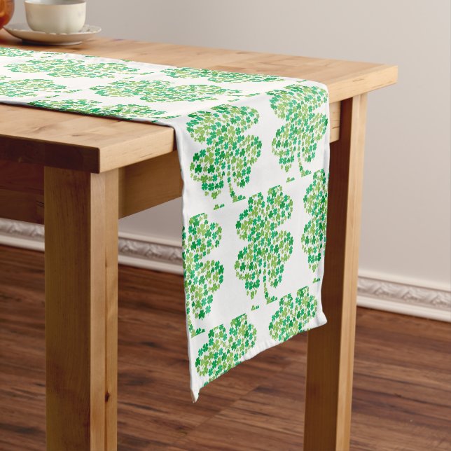 St. Patrick's Clover Print Short Table Runner (In Situ)