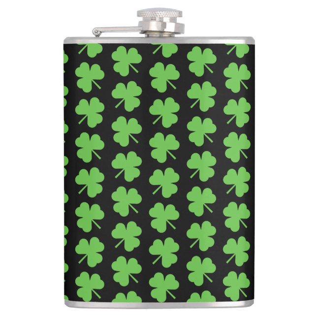 St. Patricks Clover Vinyl Wrapped Flask (Front)