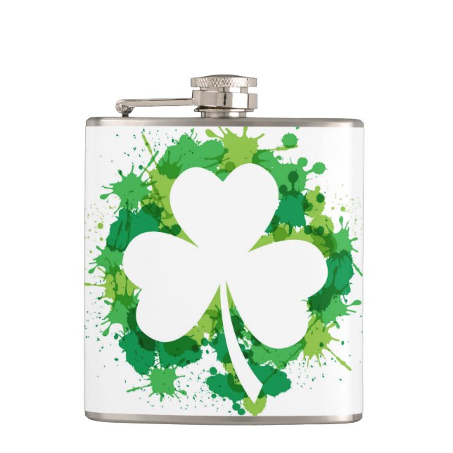 St. Patricks Clover Vinyl Wrapped Flask (Front)