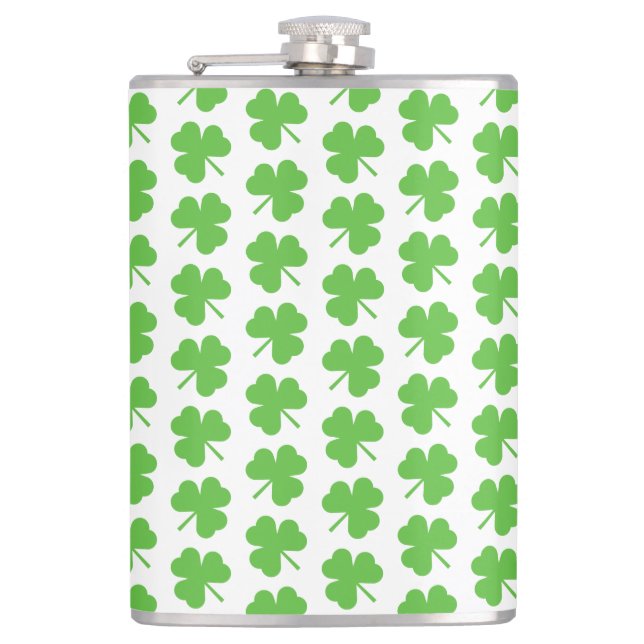 St. Patricks Clover Vinyl Wrapped Flask (Front)