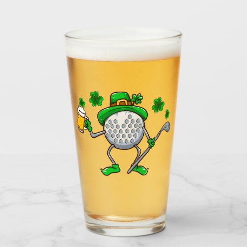 St Patricks Dad Golf Golfing Leprechaun Irish Beer Glass