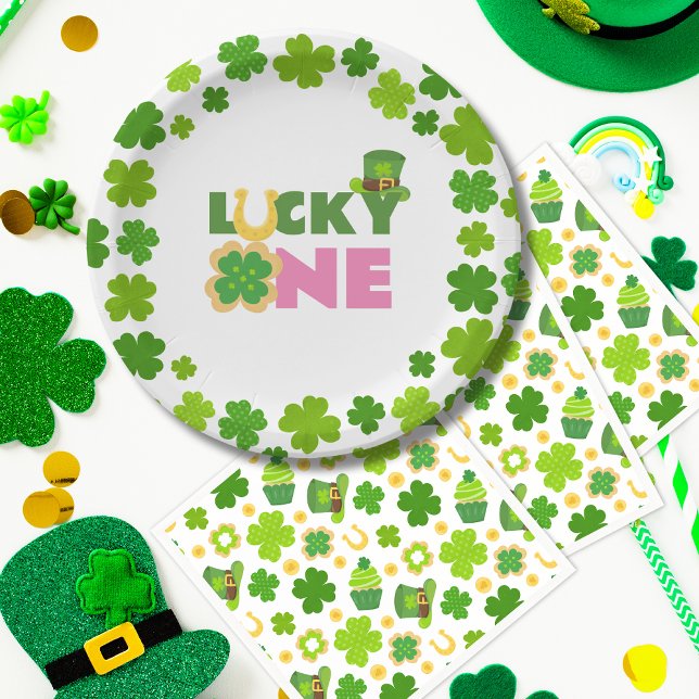 St. Patrick's Day 1st Birthday Lucky One Shamrocks Paper Plates (Creator Uploaded)
