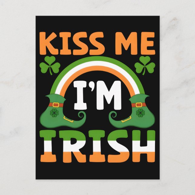 St. Patricks Day 2026: Kiss Me I’m Irish, Emerald Holiday Postcard (Front)