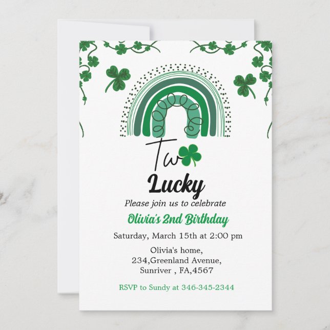 St Patrick's day 2nd birthday party two lucky Invitation (Front)