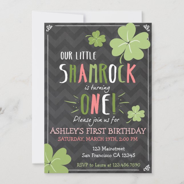 St. Patrick's Day 4 Leaf Clover Birthday Invite (Front)