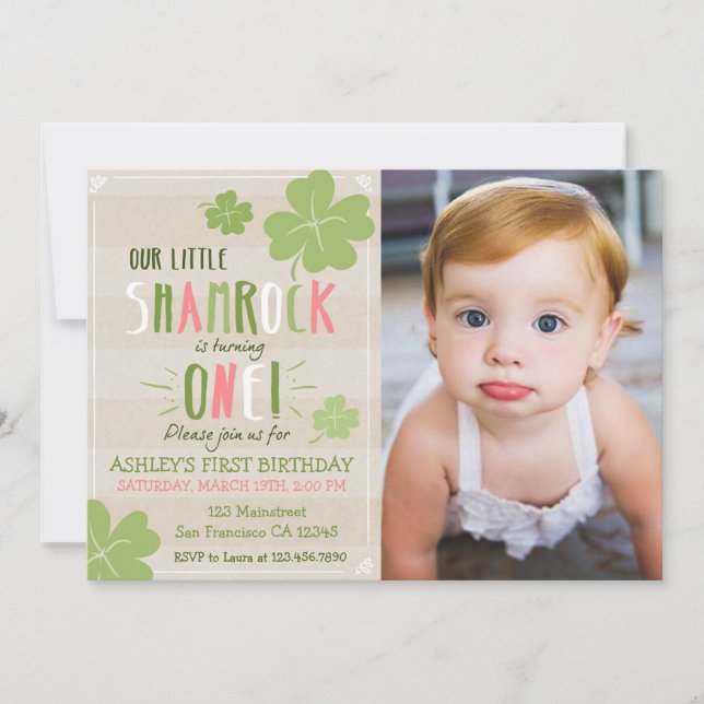 St. Patrick's Day 4 Leaf Clover Birthday Invite (Front)