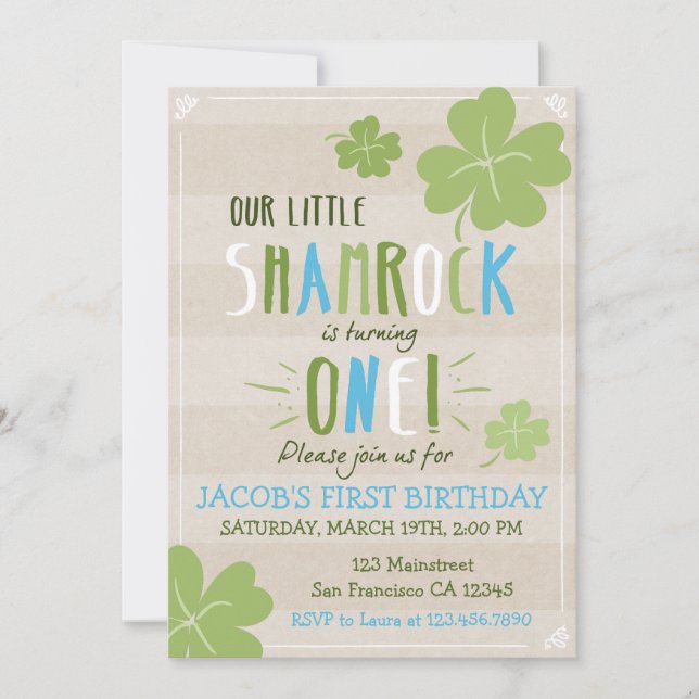 St. Patrick's Day 4 Leaf Clover Birthday Invite (Front)