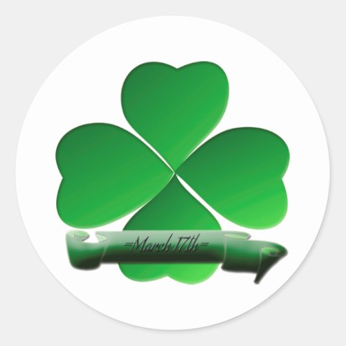 St Patricks Day 4 Leaf Clover Classic Round Sticker