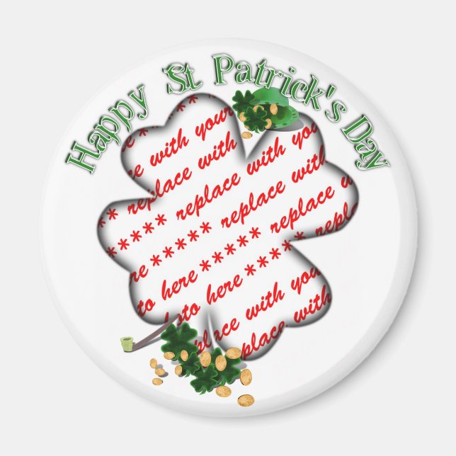 St Patrick's Day 4 Leaf Clover Photo Frame Magnet (Front)