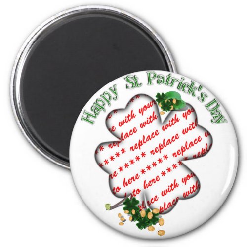 St Patricks Day 4 Leaf Clover Photo Frame Magnet