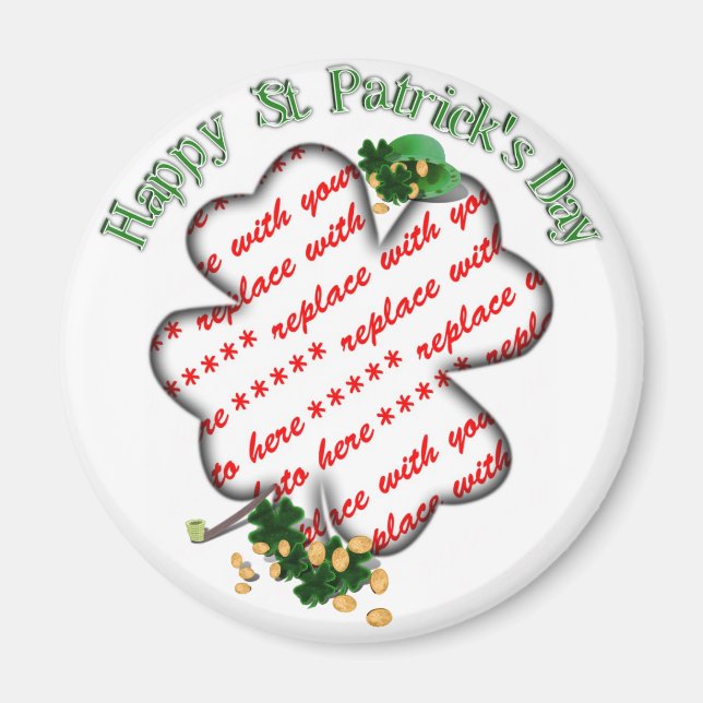 St Patrick's Day 4 Leaf Clover Photo Frame Magnet (Front)