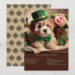 St Patrick's Day Adorable Fluffy Puppy Green Hat Invitation