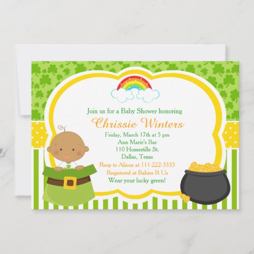St Patricks Day African American Baby Shower Invitation