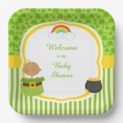 St Patricks Day African American Baby Shower Paper Plates