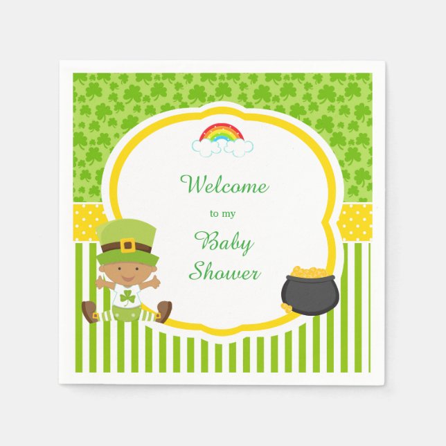 St Patrick's Day African American Boy Baby Shower Napkins (Front)