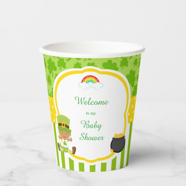 St Patrick's Day African American Boy Baby Shower Paper Cups (Front)