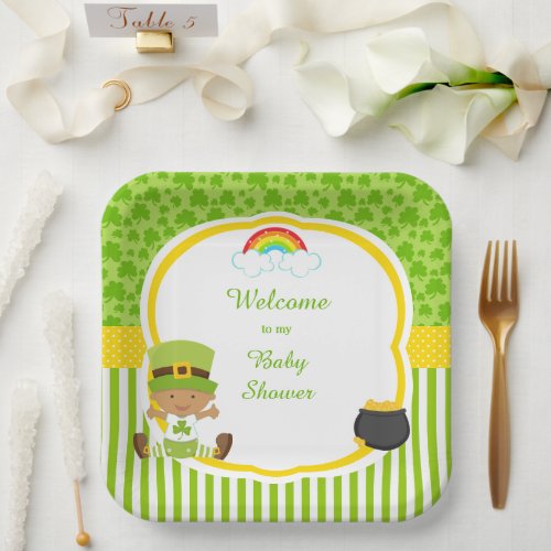 St Patricks Day African American Boy Baby Shower Paper Plates