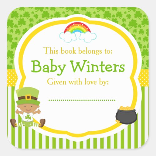 St Patricks Day African American Boy Baby Shower Square Sticker
