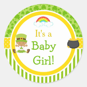St Patrick's Day African American Girl Baby Shower Classic Round Sticker