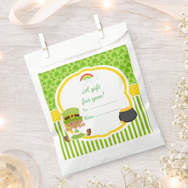 St Patrick's Day African American Girl Baby Shower Favor Bag (Clipped)