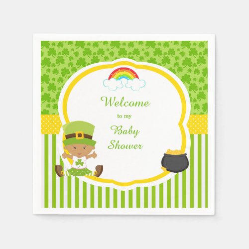 St Patricks Day African American Girl Baby Shower Napkins