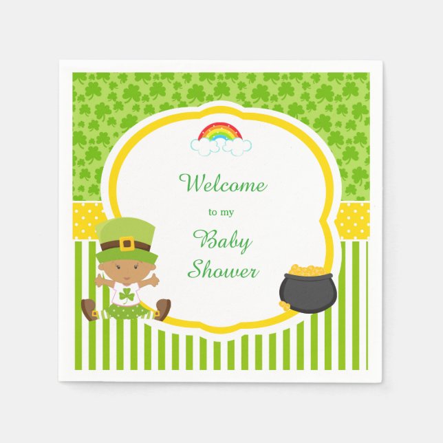 St Patrick's Day African American Girl Baby Shower Napkins (Front)