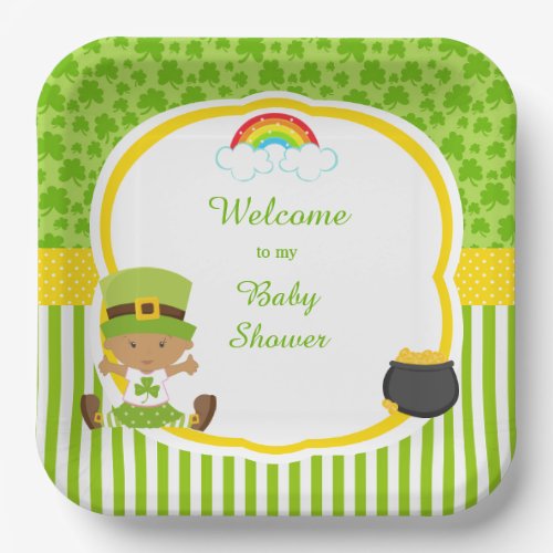 St Patricks Day African American Girl Baby Shower Paper Plates