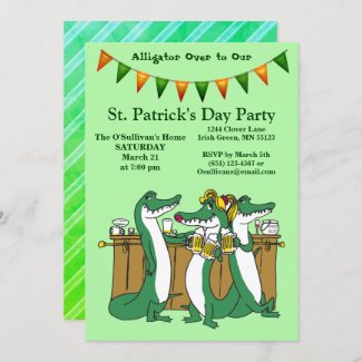 St. Patrick's Day Alligator Over to Our Party Invitation