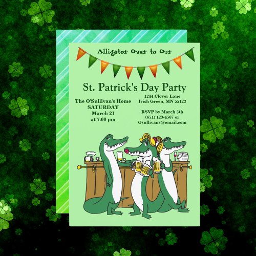 St Patricks Day Alligator Over to Our Party Invitation