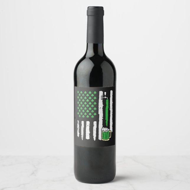 St Patricks Day America Flag Saint Wine Label (Front)