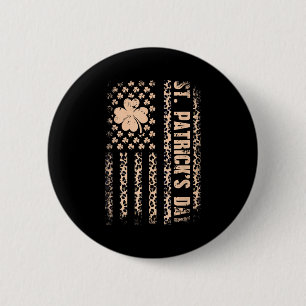 St patricks day american flag leopard shamrock button