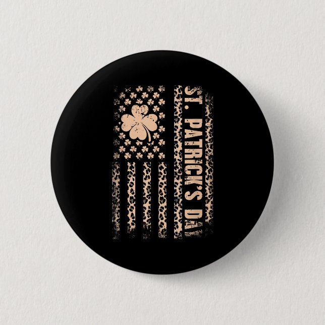St patricks day american flag leopard shamrock button (Front)