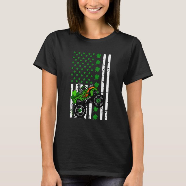St Patrick's Day American Flag Monster Truck For B T-Shirt (Front)