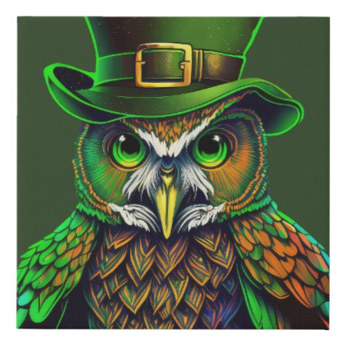 St Patricks Day an owl in a hat Faux Canvas Print