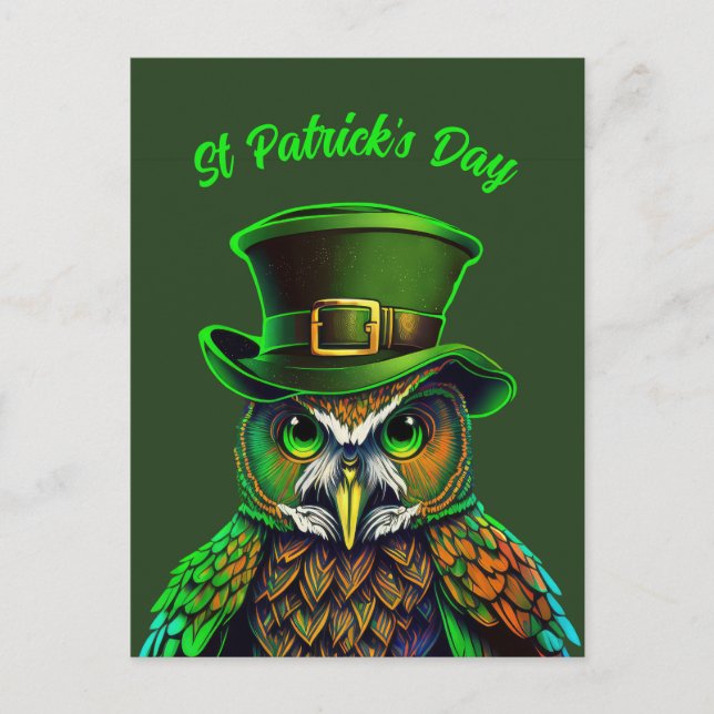 St. Patrick's Day: an owl in a hat Postcard (Front)